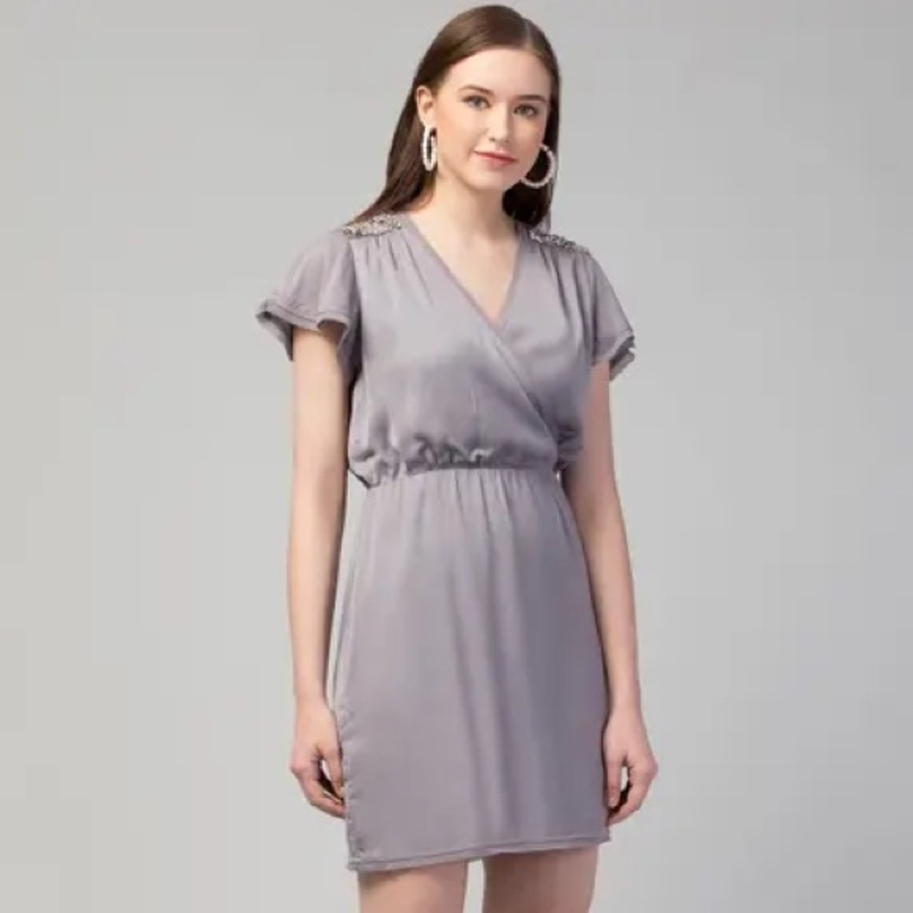 NWT Banana Republic Short Gray Dress with Embellished Shoulders
